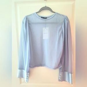 *NWT* Zara sheer blouse with satin cuffs. Size S.